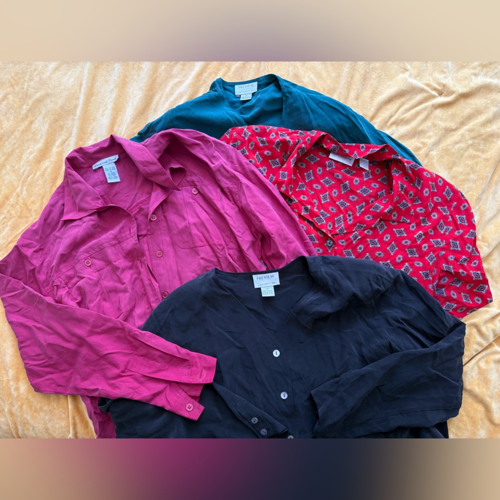 Lot of 4 100% Silk Vintage Blouses 80s/90s Size Medium - Excellent Condition
